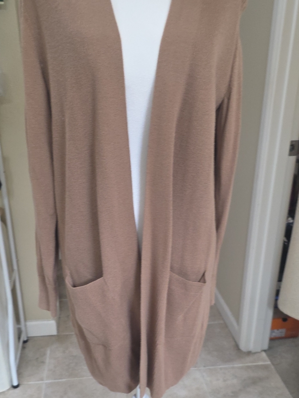 GAP Long Open-Front Cardigan in Camel Brown